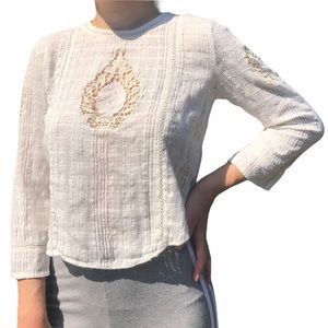Zara white linen crochet long sleeve.